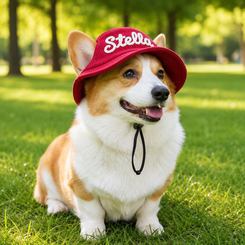 Broderad fiskarmössa för husdjur, personlig hundmössa, manchesterhatt med kattnamn, sommarhink för hund, solhatt för tax, gåvor för husdjur bild 4