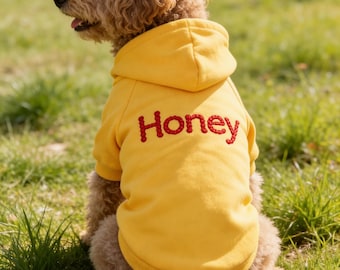 Dog Hoodie Yellow, Personalized Dog Name Hoodie, Hand-Embroidered Pet Sweatshirt, Custom Dog Clothes,Dog Jumper with Name On,Pet Name Outfit