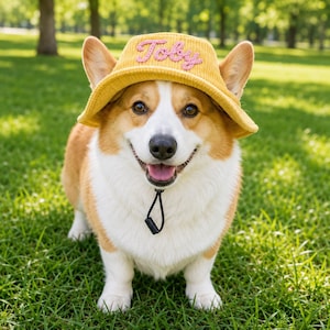 Broderad fiskarmössa för husdjur, personlig hundmössa, manchesterhatt med kattnamn, sommarhink för hund, solhatt för tax, gåvor för husdjur bild 10
