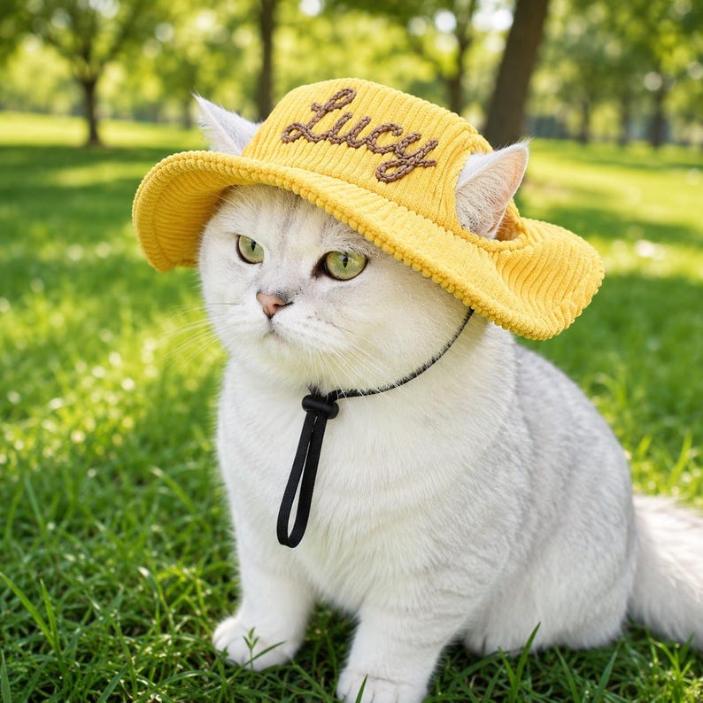 Broderad fiskarmössa för husdjur, personlig hundmössa, manchesterhatt med kattnamn, sommarhink för hund, solhatt för tax, gåvor för husdjur bild 3