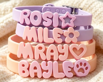 Custom Dog Name Silicone Collar, Pastel Puppy Pet Collar, Dog Pretty Necklace, Waterproof Pet Necklace,Dog Lover Gift,Little Dog Accessories