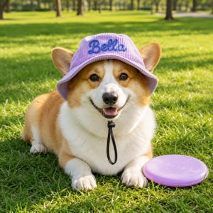 Broderad fiskarmössa för husdjur, personlig hundmössa, manchesterhatt med kattnamn, sommarhink för hund, solhatt för tax, gåvor för husdjur bild 2