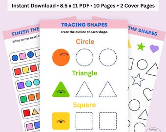 Learn Shapes Activity Book for Kids | 10 Shape Worksheets | Ages 3–5
