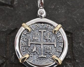 Atocha coin pendant two tone silver and gold