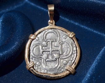 Atocha solid 14kt gold bezel with silver bar coin pendant