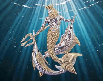 King Neptune ruler of the seas pendant with pair of Marlins original designs