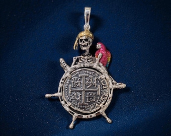 Large Atocha skeleton pirate shipwheel macaw pendant shipwreck treasure