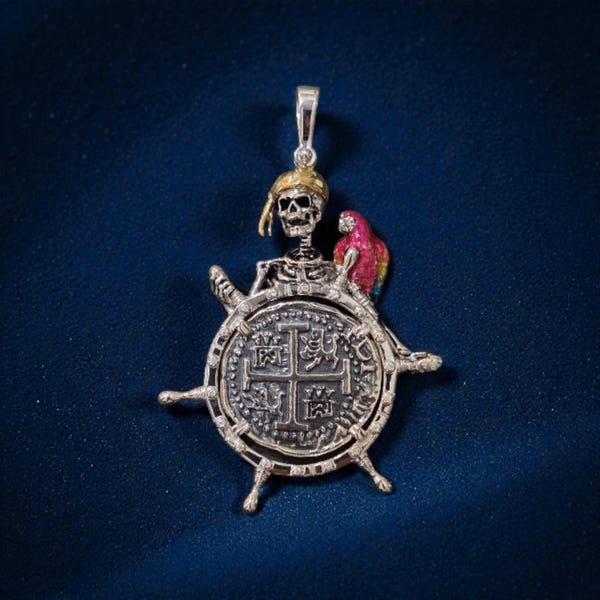 Large Atocha skeleton pirate shipwheel macaw pendant shipwreck treasure