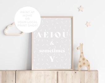 Arte de pared de guardería, decoración de habitaciones para niños, arte de sala de juegos, esquema neutro, decoración boho, arte digital, imprimible