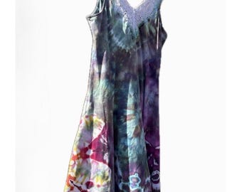 Kaleidoscope Sundress - vintage tie dye dress with Macrame Details