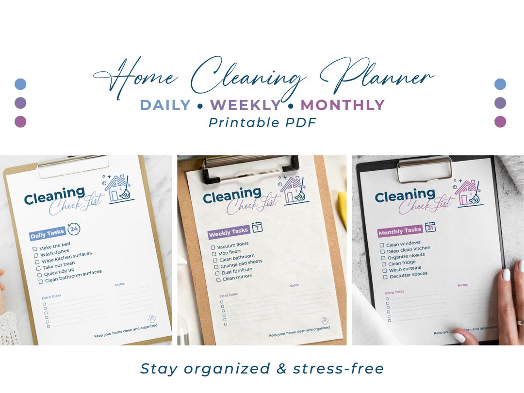 Cleaning Checklist Bundle Printable PDF | Daily Weekly Monthly Cleaning ...