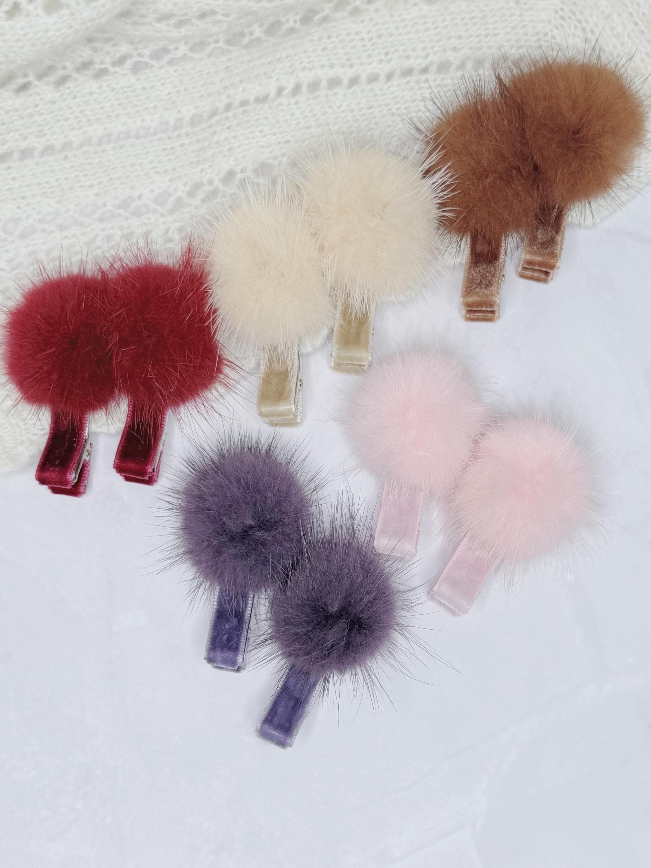 Fuchsia Pom-Pom Poodle Hair Clip with Multicolored Crystal Accents Pom Pom Pink Fur Clips - Etsy main image 3