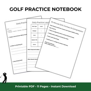 Golf Practice Notebook – Printable Daily Log for Drills, Swing Feels & Training Sessions (PDF)