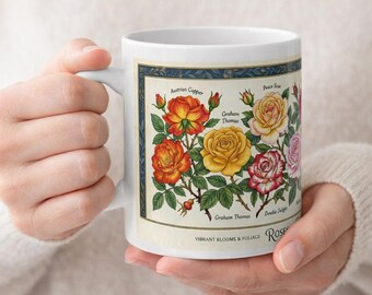 Botanical Roses Ceramic Mug | Rose Floral Coffee Cup 11oz 15oz