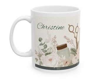 Personalized | Floral Hair Stylist Mug | Ceramic Hairdresser Coffee Cup