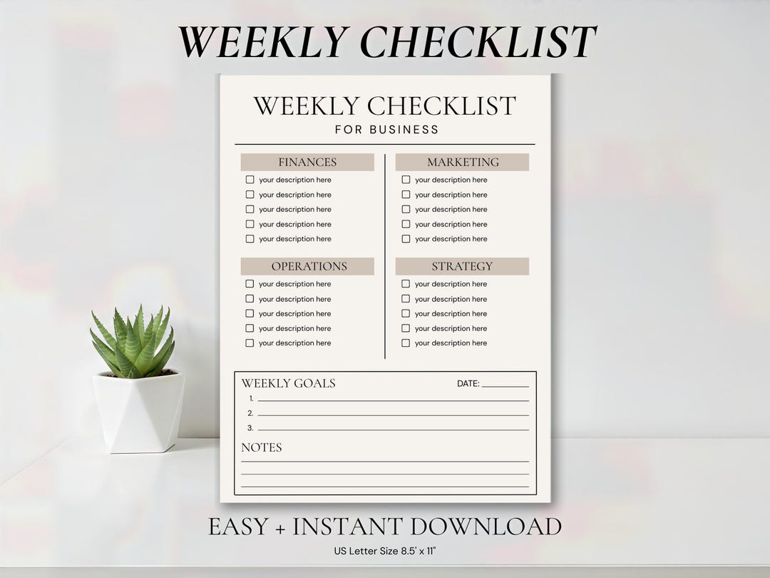 Custom Productivity Planner, Printable Editable Weekly Checklist ...