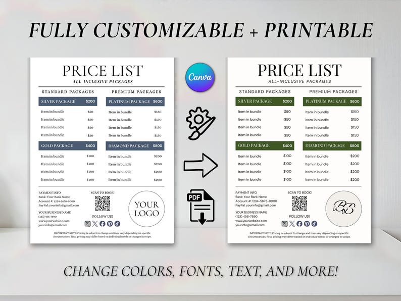 Curated visual reference: Customizable Price Lists For Manufacturers Reference: Editable Price List Template Small Business Pricing Guide Digital