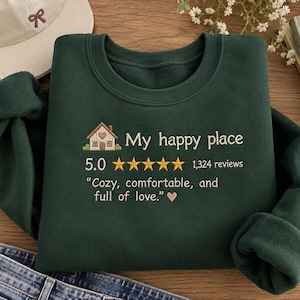 My Happy Place Embroidered Sweatshirt, Custom Cozy Home Crewneck, Cottagecore Pullover, Housewarming Gift, Homebody Gift