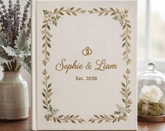 Álbum de fotos de boda bordado personalizado, regalo para despedida de soltera, regalo de compromiso, libro de recuerdos de lino floral personalizado