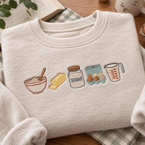 Embroidered Baking Mini Icons Sweatshirt, Freshly Baked Crewneck, Flour Mixer Rolling Pin Shirt, Bakers Cookie Mom Shirt, Gift for Bakers