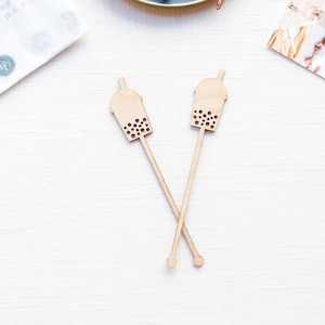 Boba Tea Stir Stick/Swizzle Stick - (20) Pack - Laser cut wood