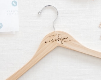 Personalized Wedding Hanger - Laser Engraved Wood - Bride wedding Bridal party gift - Bridesmaid Hanger