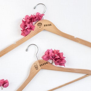 Personalized Dia de los Muertos Wedding Bride and Groom Hanger Set - Laser Engraved Wood - Bride wedding Bridal party gift