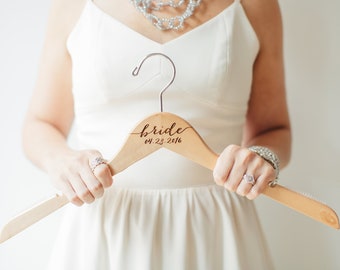 Bride and Bridesmaid Hangers - Personalized laser engraved maple wood hangers perfect for photos!