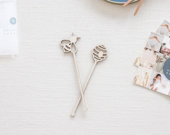 Bumblebee and Hive Drink Stirrers – Wooden Swizzle Sticks, Party Decor (20 Pack)