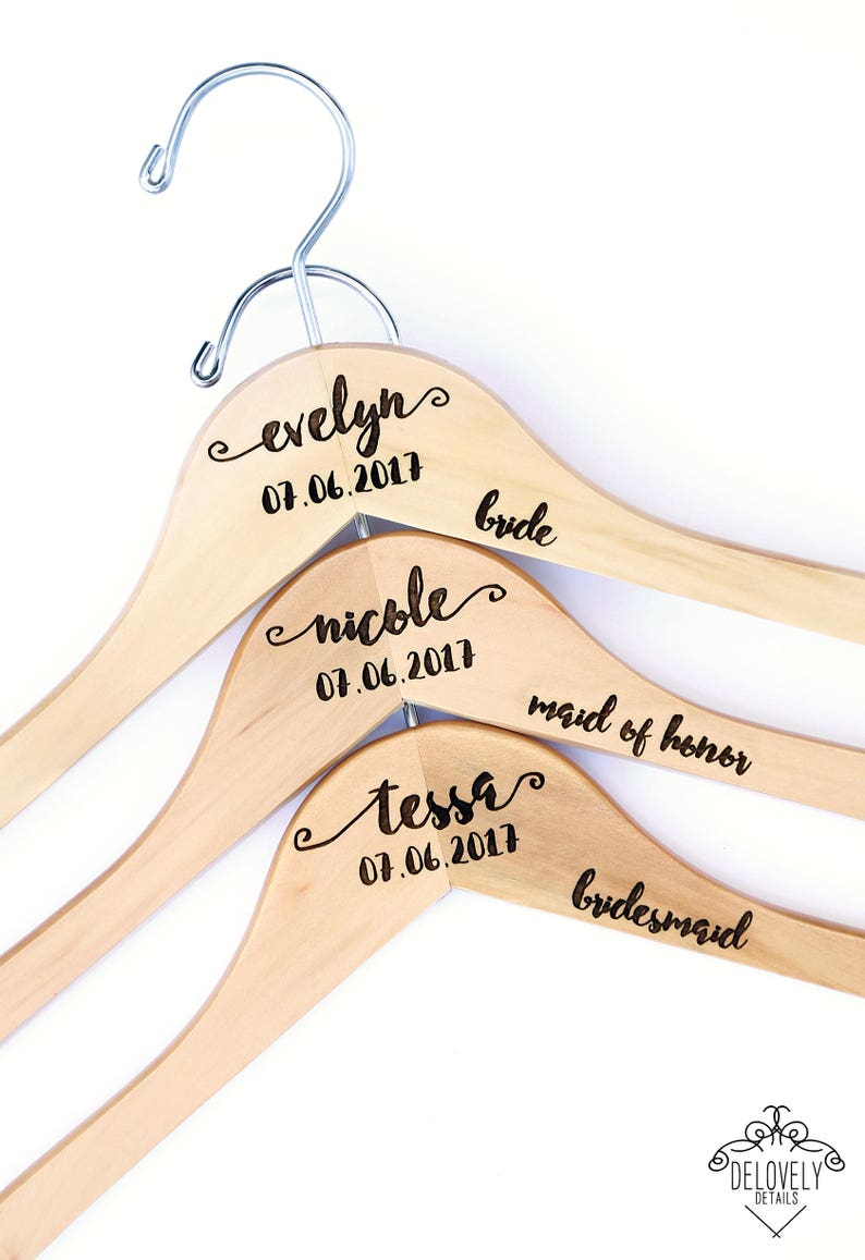 Personalized Bridesmaid Hanger Laser Engraved Wood Bride wedding Bridal party gift image 8