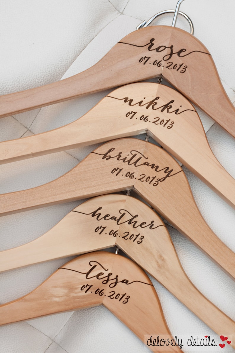 8 Personalized Bridesmaid Hangers Engraved Wood image 2