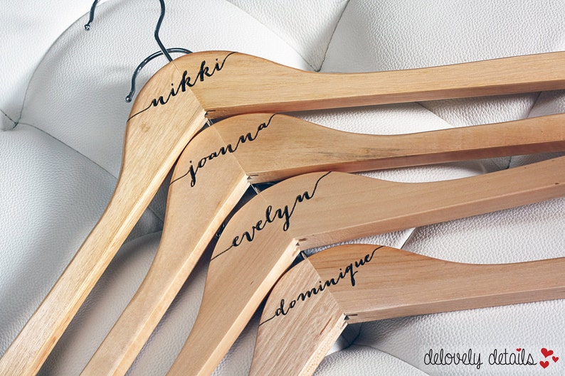 10 Personalized Bridesmaid Hangers Engraved Wood image 2