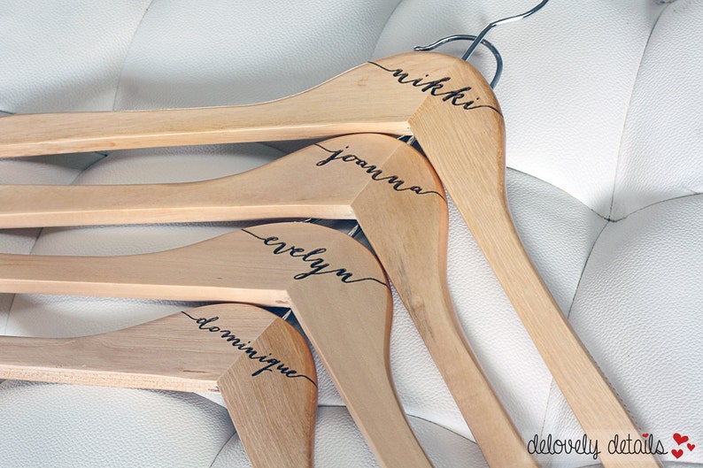 12 Personalized Bridesmaid Hangers Engraved Wood image 5