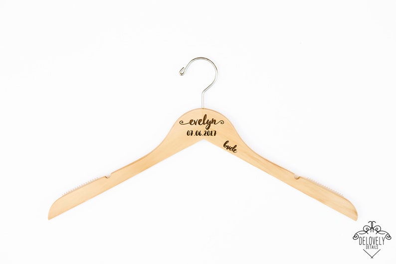 Personalized Wedding Hanger with Arm Inscription Personalized Bridesmaid Hangers Wedding Hanger Laser Engraved Hanger image 6
