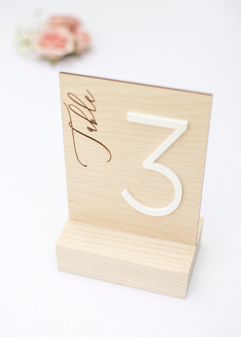 Wood Table Numbers, Wood and Acrylic Table Numbers, Wooden Table Numbers, Wedding Table Numbers, Table Numbers, Table Decor image 3