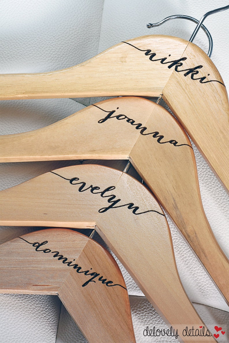 10 Personalized Bridesmaid Hangers Engraved Wood image 3