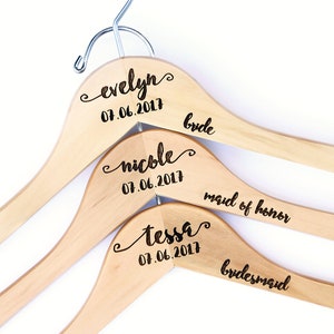 Personalized Wedding Hanger with Arm Inscription Personalized Bridesmaid Hangers Wedding Hanger Laser Engraved Hanger image 5
