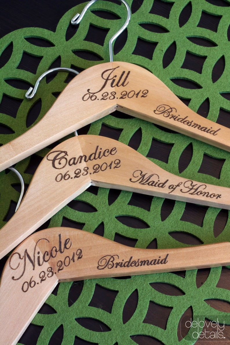 5 Notched Custom/Personalized Wedding Hanger with Arm Inscription Wooden image 2