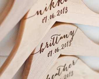 3 - Personalized Bridesmaid Hangers - Engraved Wood