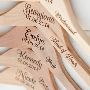 4 Personalized Bridesmaid Hangers Engraved Wood Hangers image 1