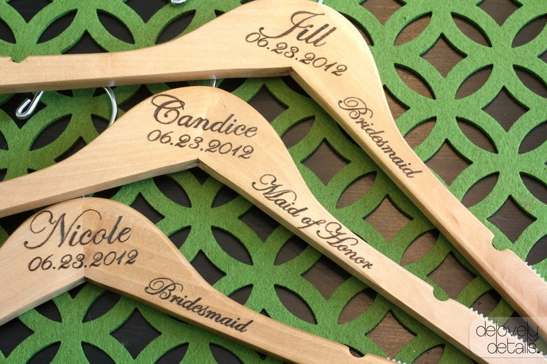 8 Notched Custom/Personalized Wedding Hanger with Arm Inscription Wooden image 1