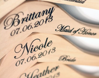 Personalized Wedding Dress Hanger with Wedding Party Title Arm Inscription - Engraved Wood