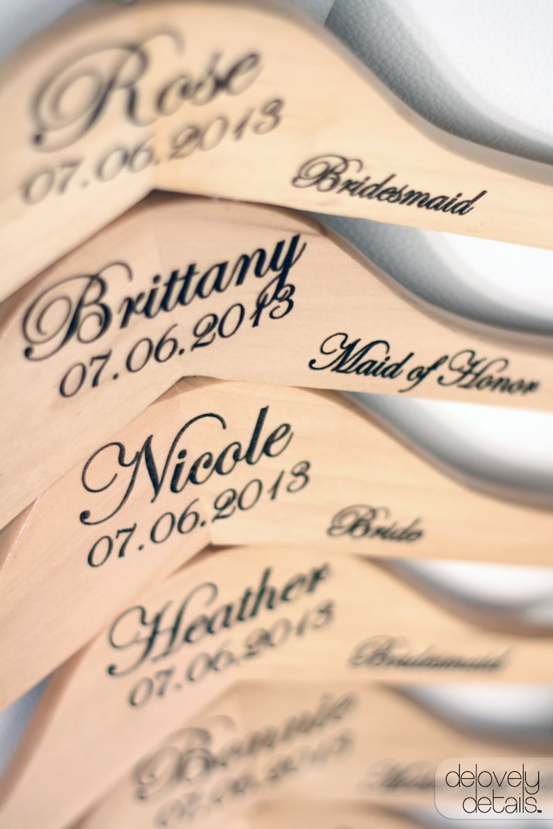 Personalized Wedding Hanger with Arm Inscription Personalized Bridesmaid Hangers Wedding Hanger Laser Engraved Hanger image 4