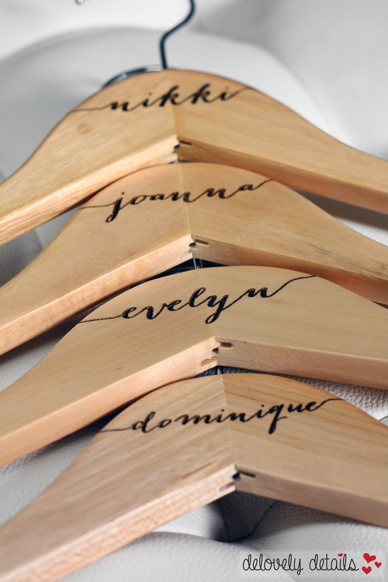 12 Personalized Bridesmaid Hangers Engraved Wood image 4