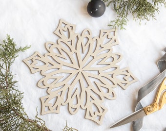 Set of (4) Large Snowflake Ornaments or Small Snowflake Ornaments - Laser Cut Wood