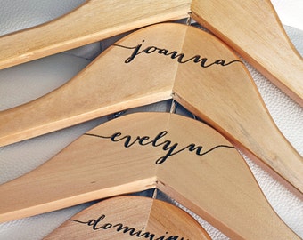 3 - Personalized Bridesmaid Hangers - Engraved Wood