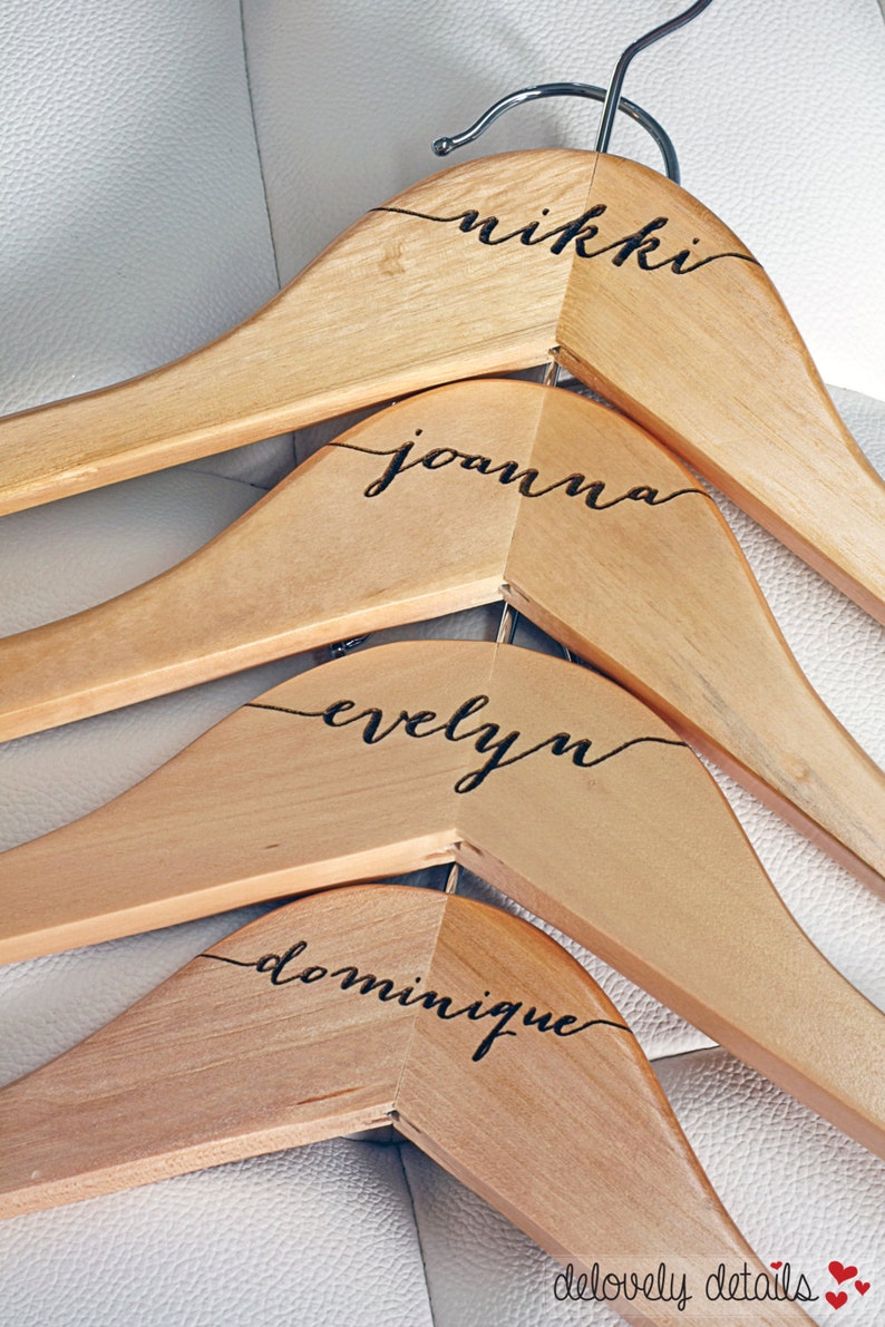 10 Personalized Bridesmaid Hangers Engraved Wood image 1