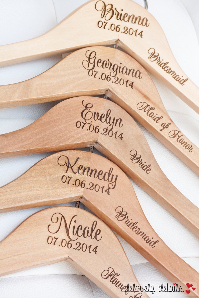 7 Personalized Bridesmaid Hangers Engraved Wood Hangers image 2