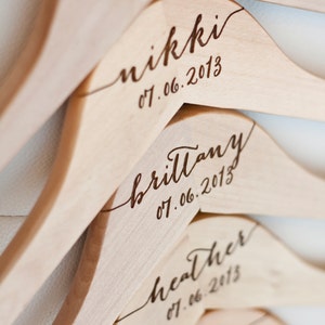 8 Personalized Bridesmaid Hangers Engraved Wood image 1