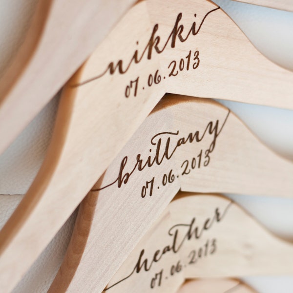 Personalized Bridesmaid Hanger - Laser Engraved Wood - Bride wedding Bridal party gift